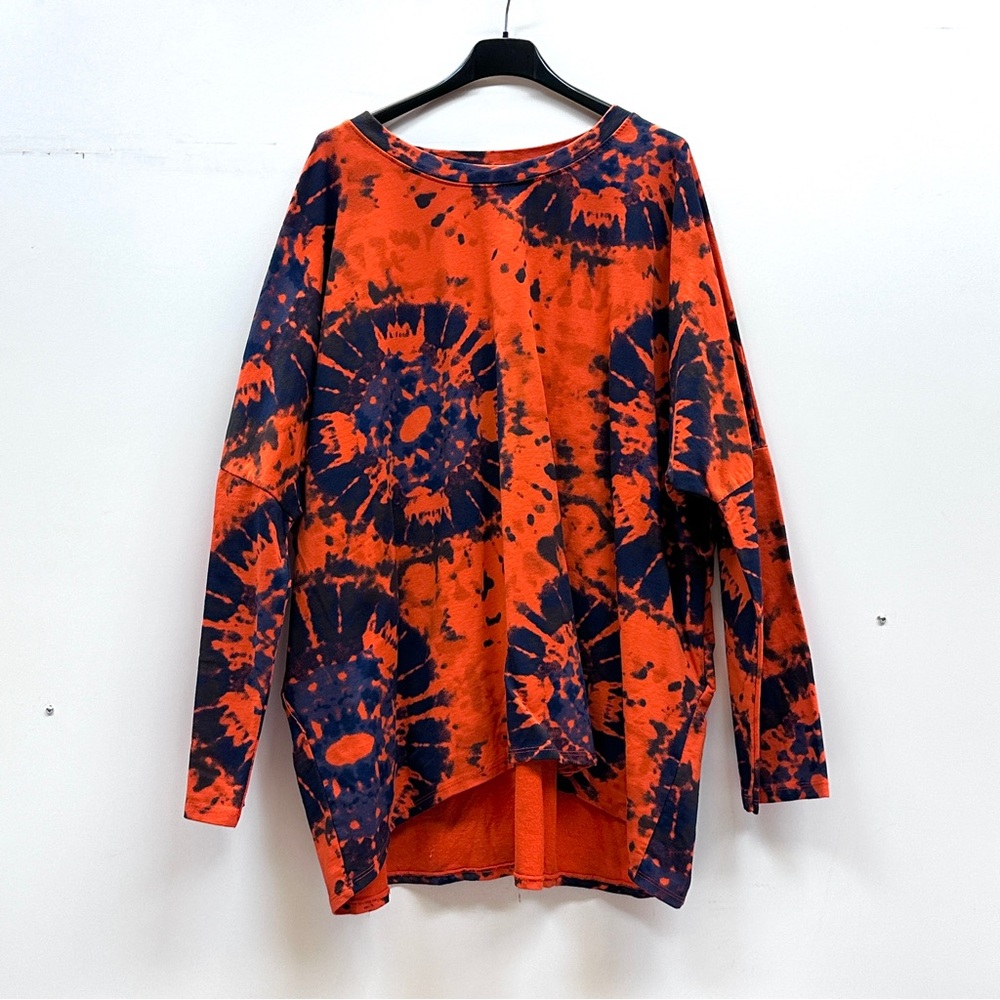Bella Amore Italian Orange and Navy Tie-Dye Long Sleeve Top cotton size XL -XXL